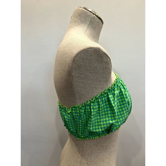 We Wore What NWT Scrunchie Bandeau Seersucker Bikini Top in Green/Blue Size M - Picture 3 of 5